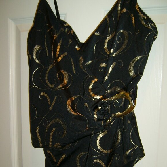 Shape FX Swim 1-Piece Black & Gold Swimsuit, Size 12 - Picture 3 of 5